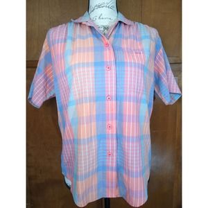 🌈 VTG Retro Button Down T-shirt Front Pocket by Koret Blues Blouse Size S